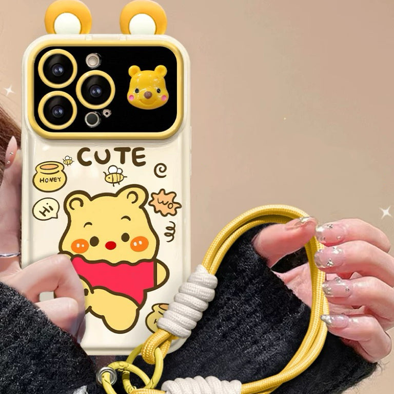 3D Ear Strawberry Winnie the Pooh Flip Phone Case