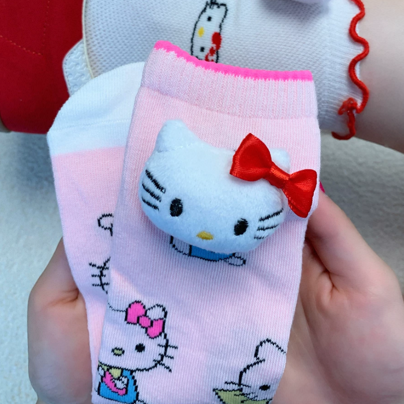 Cute cat flower trim breathable socks