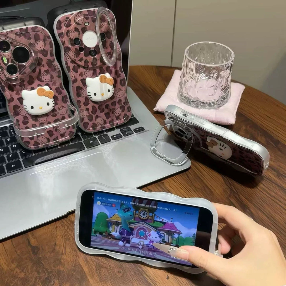 Full-screen leopard print Kitty dual-stand phone case