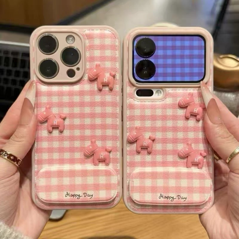 Pink Plaid Pony Stand Phone Case