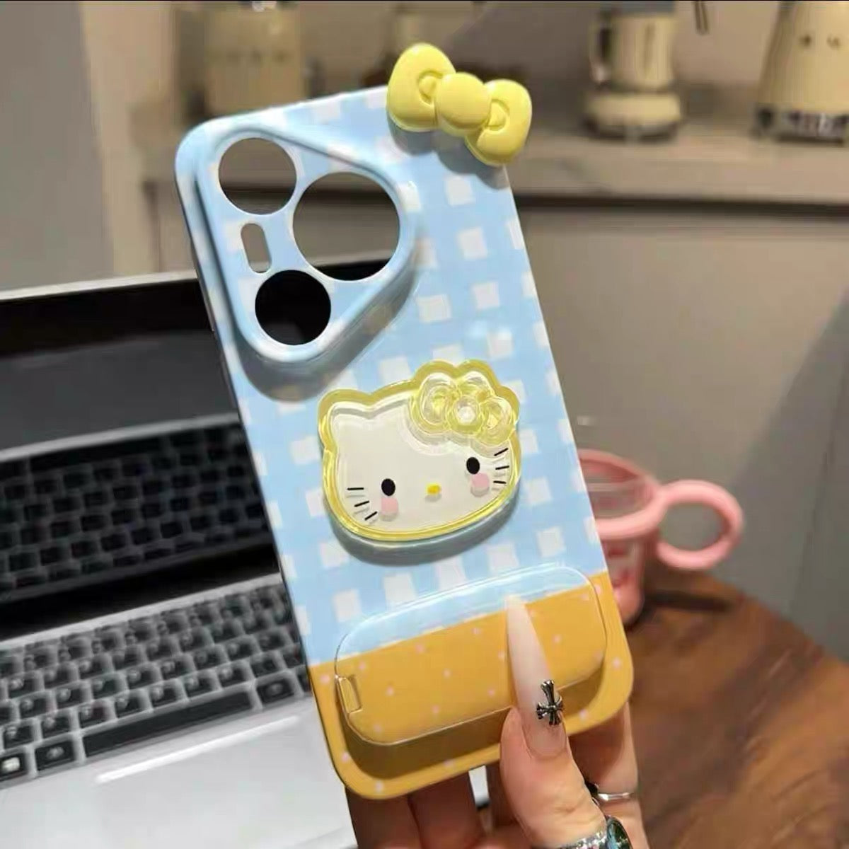 Android compatible Plaid Bow Mirror Stand Phone Case