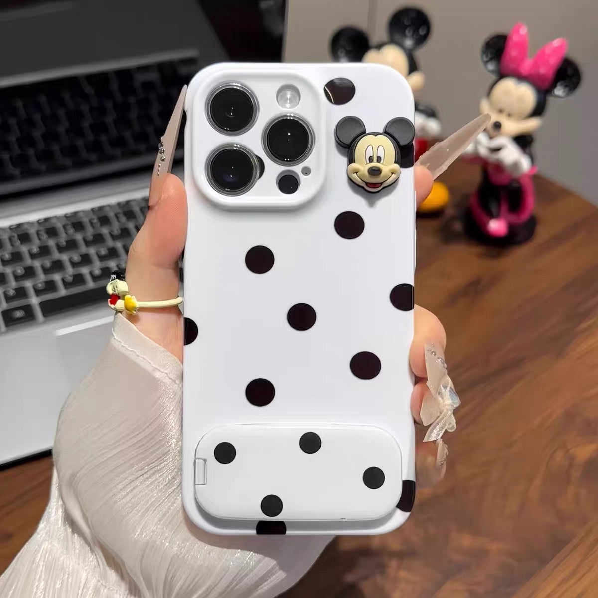 Suitable for Samsung polka-dot Mickey mirror-stand phone case