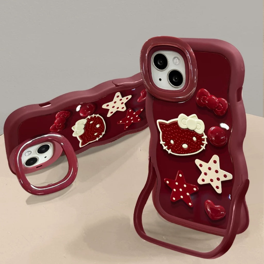 Burgundy Star Kitty Stand Phone Case