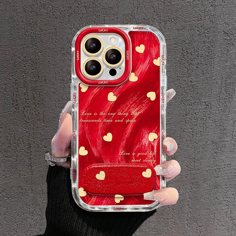 Red bow/heart shaped phone case (with mirror and stand)