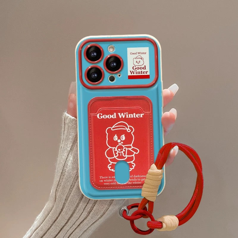 Kitty flip cover with mirror stand card holder phone case