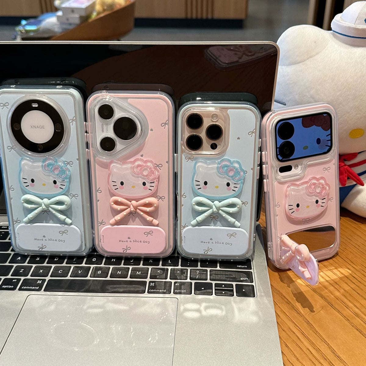 Android compatible 3D Kitty and Bow Portable Mirror Phone Case