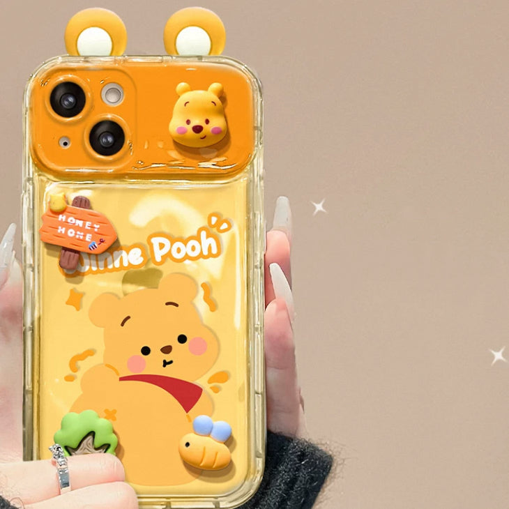 Strawberry Bear + Winnie the Pooh flip phone case (with mirror and stand)