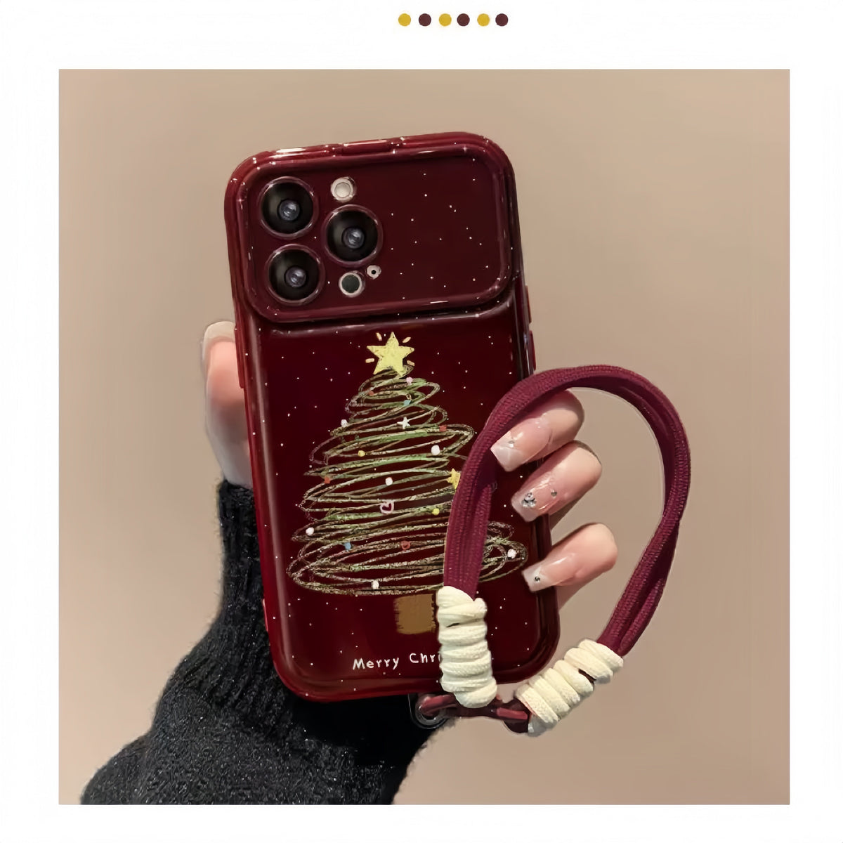 Christmas Tree Flip Phone Case with Mirror and Stand