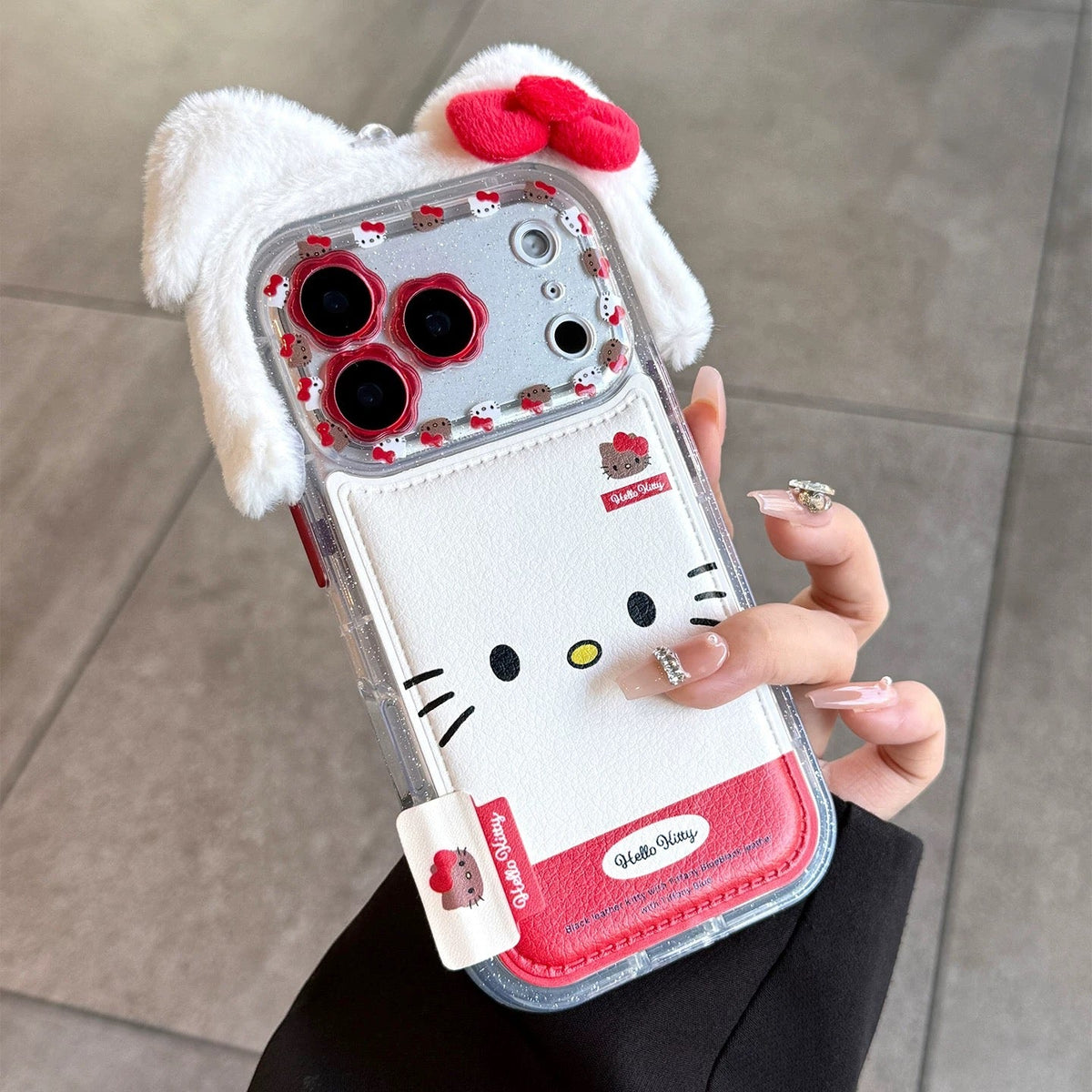 3D Plush Bowknot Hello Kitty Full Coverage Phone Case