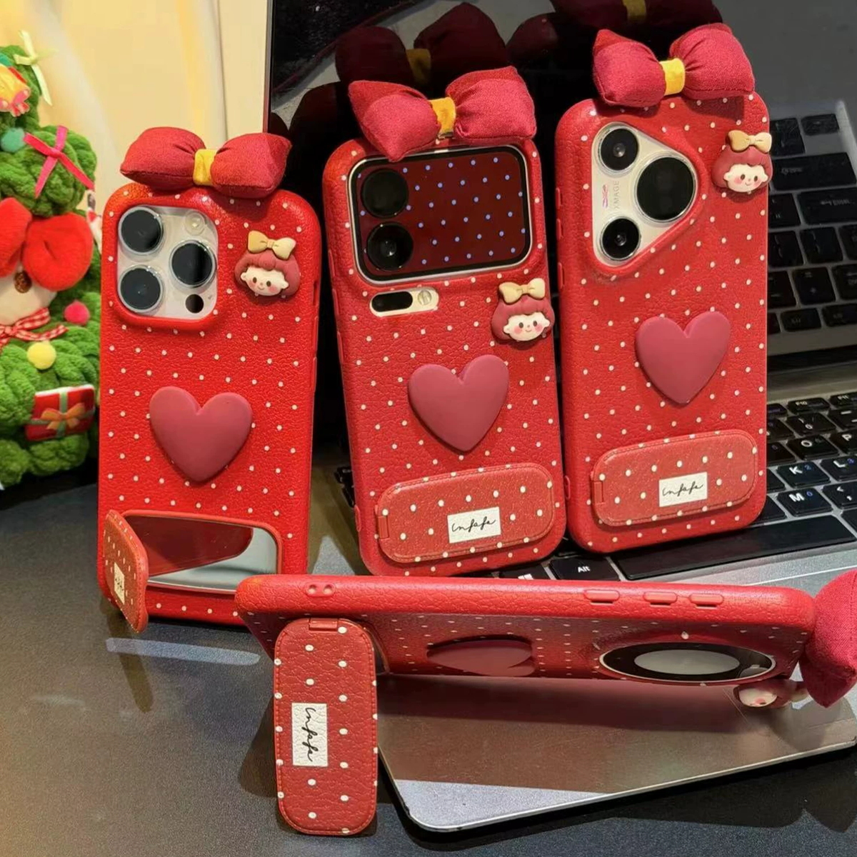 Heart-shaped butterfly and strawberry girl phone case
