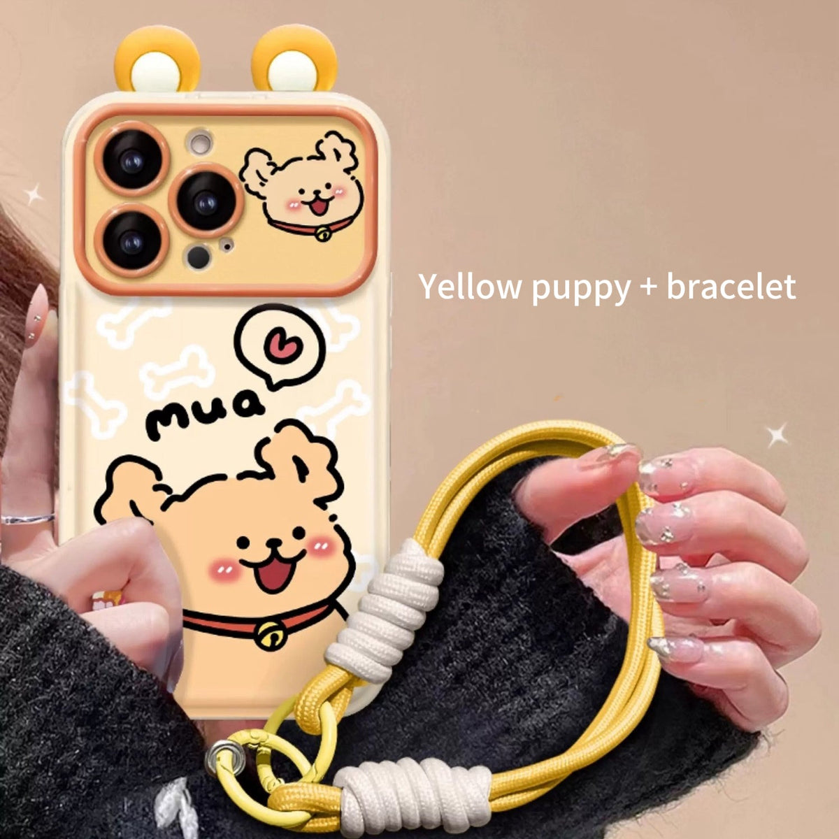 Puppy Flip Phone Case with Mirror and Stand