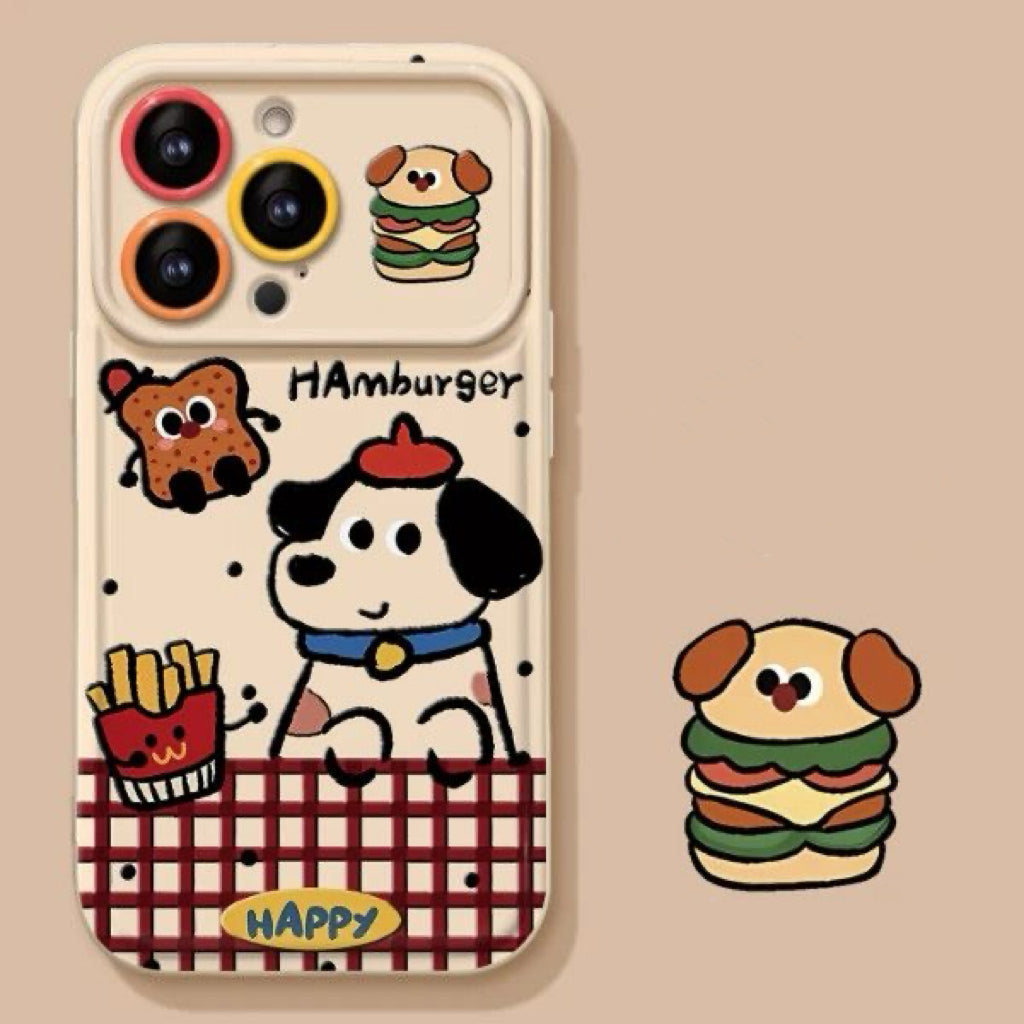Puppy Hamburger Flip Mirror Phone Case