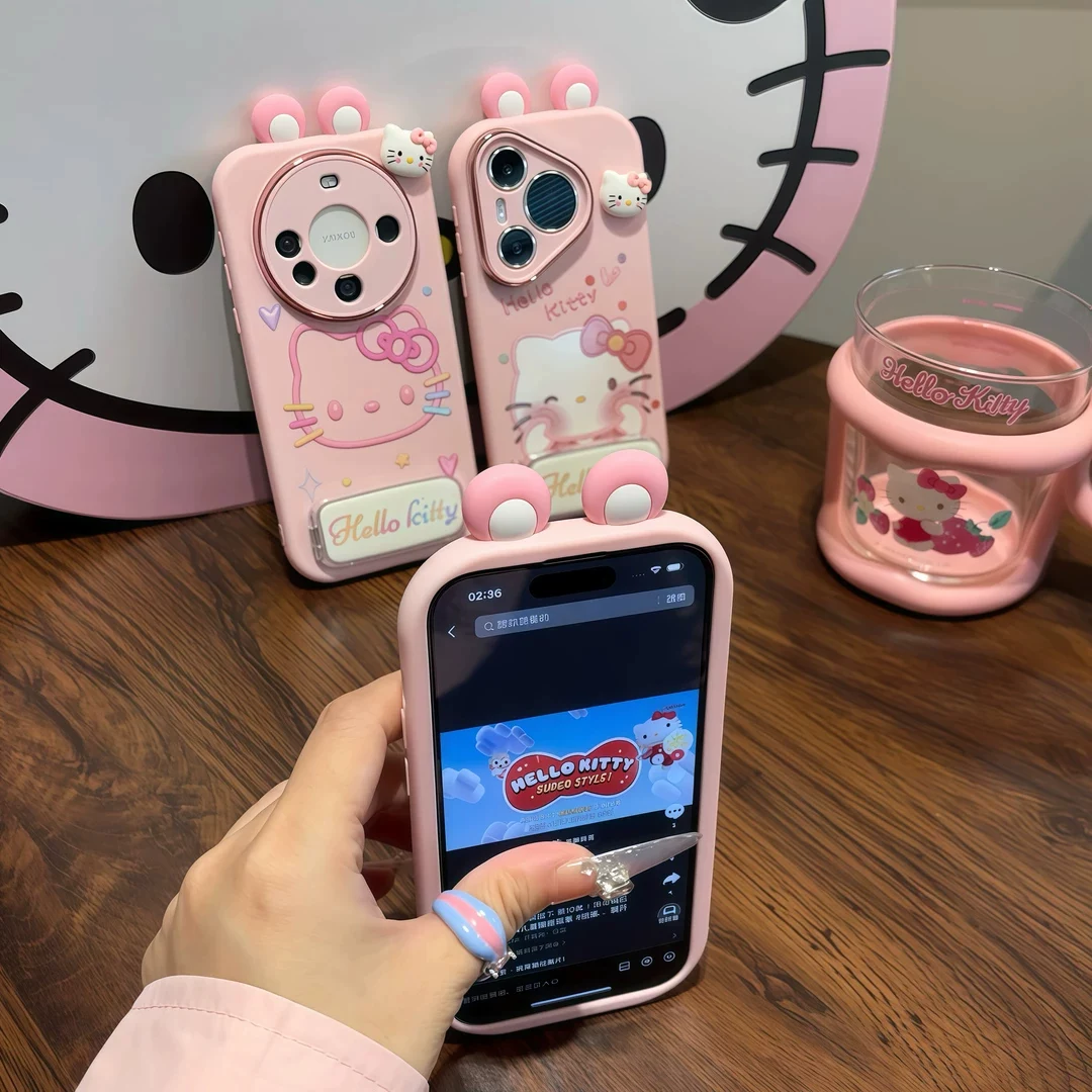 Pink Kitty phone case with two ears and hearts