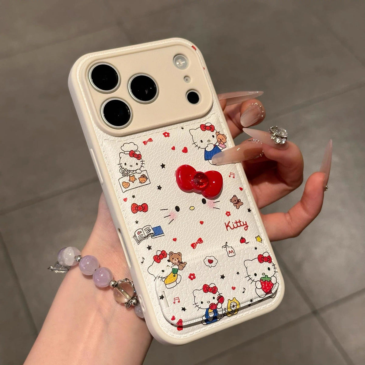 3D bow Kitty portable mirror phone case