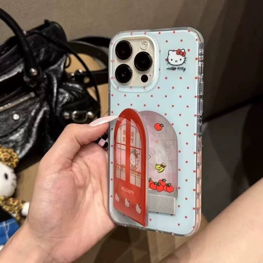 Android compatible Flip Cover Kitty Cat Mirror Stand Phone Case