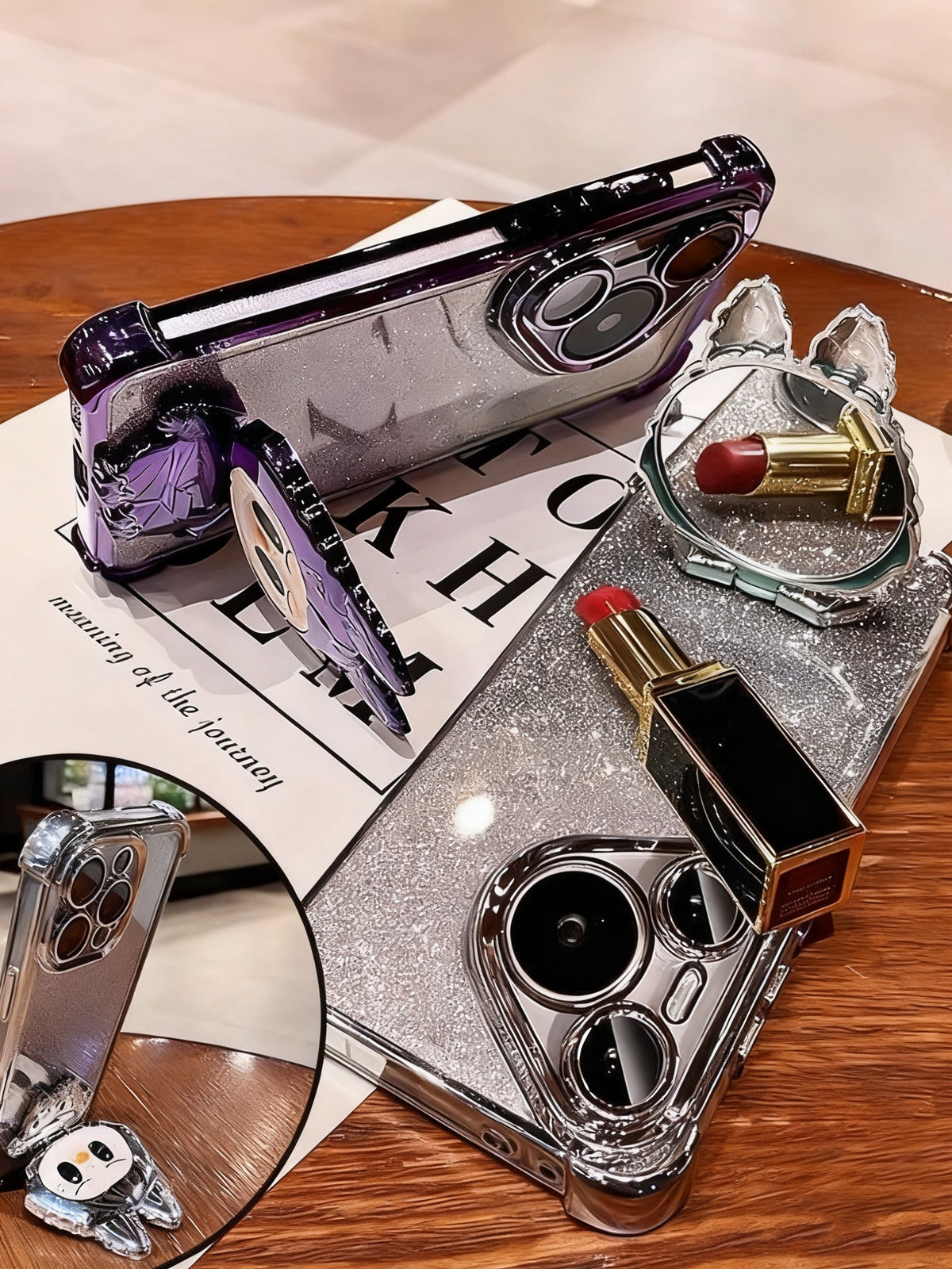 Android compatible Labub Makeup Mirror Stand Phone Case
