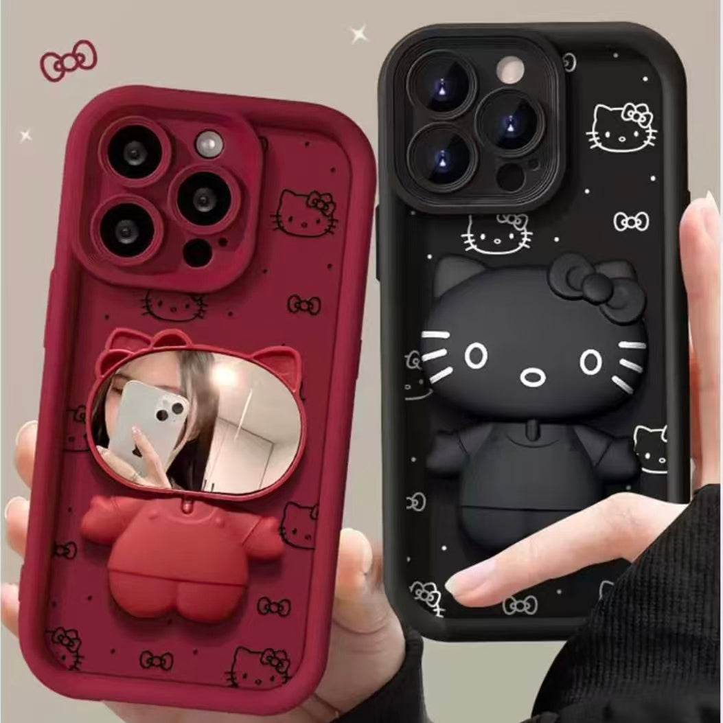 Android compatible Kitty Phone Case with Rotating Mirror and Stand