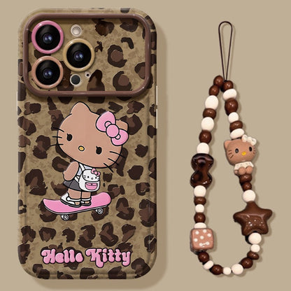Pink leopard print Kitty flip mirror phone case