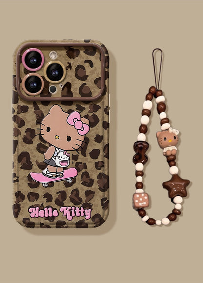 Pink leopard print Kitty flip mirror phone case