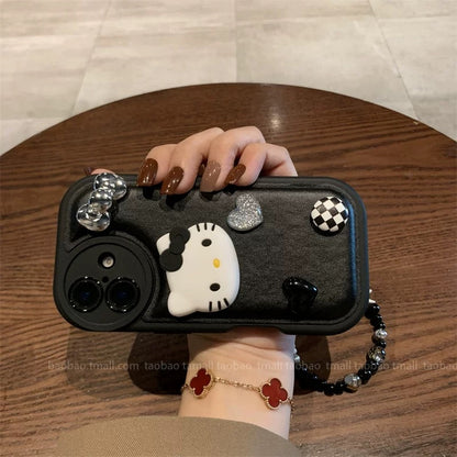 Heart-shaped Kitty Cat Chain Phone Case