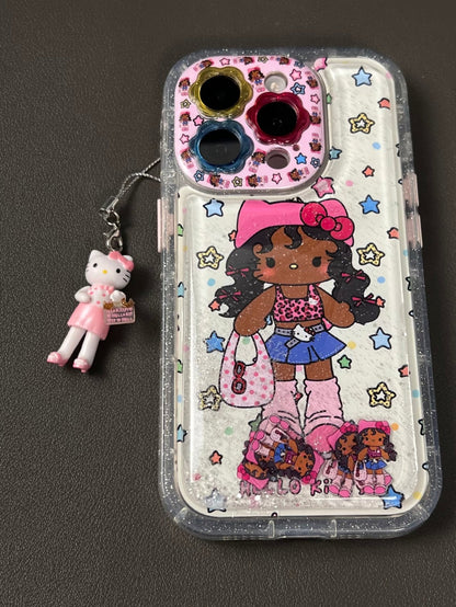 Black leather cat rocking music pendant phone case