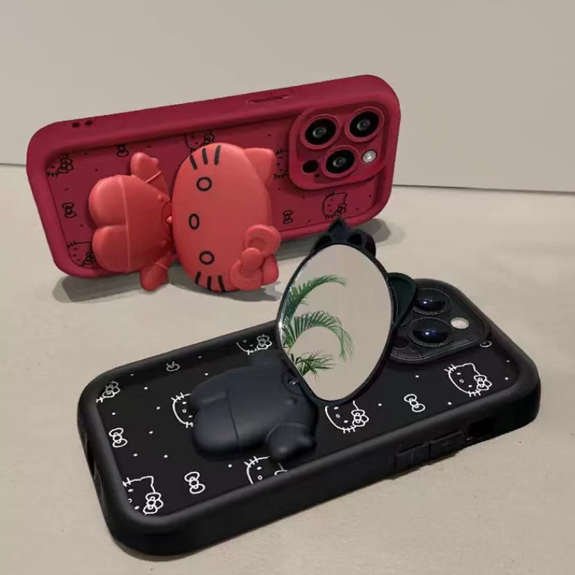 Android compatible Kitty Phone Case with Rotating Mirror and Stand