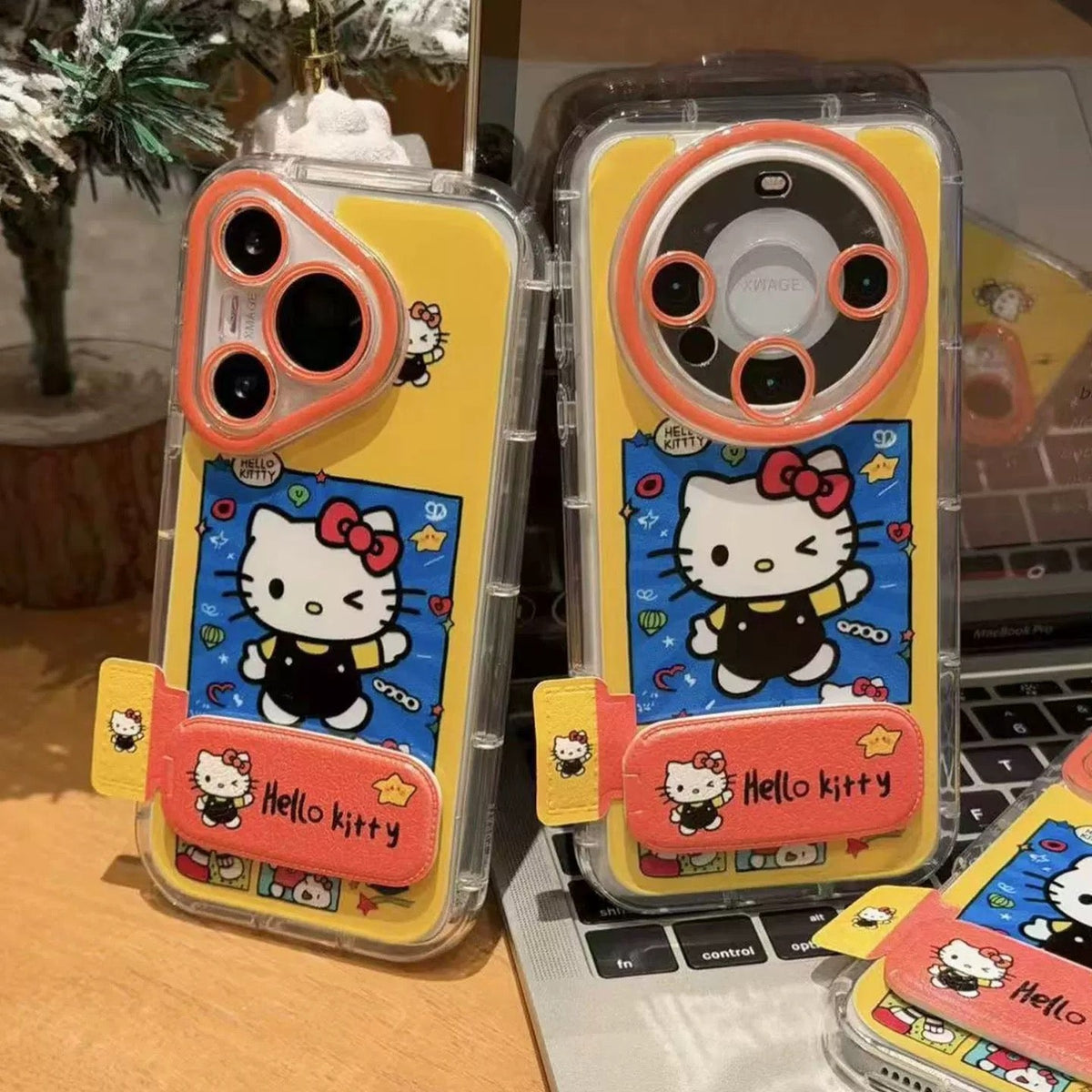 Blue frame waving Kitty cat stand phone case