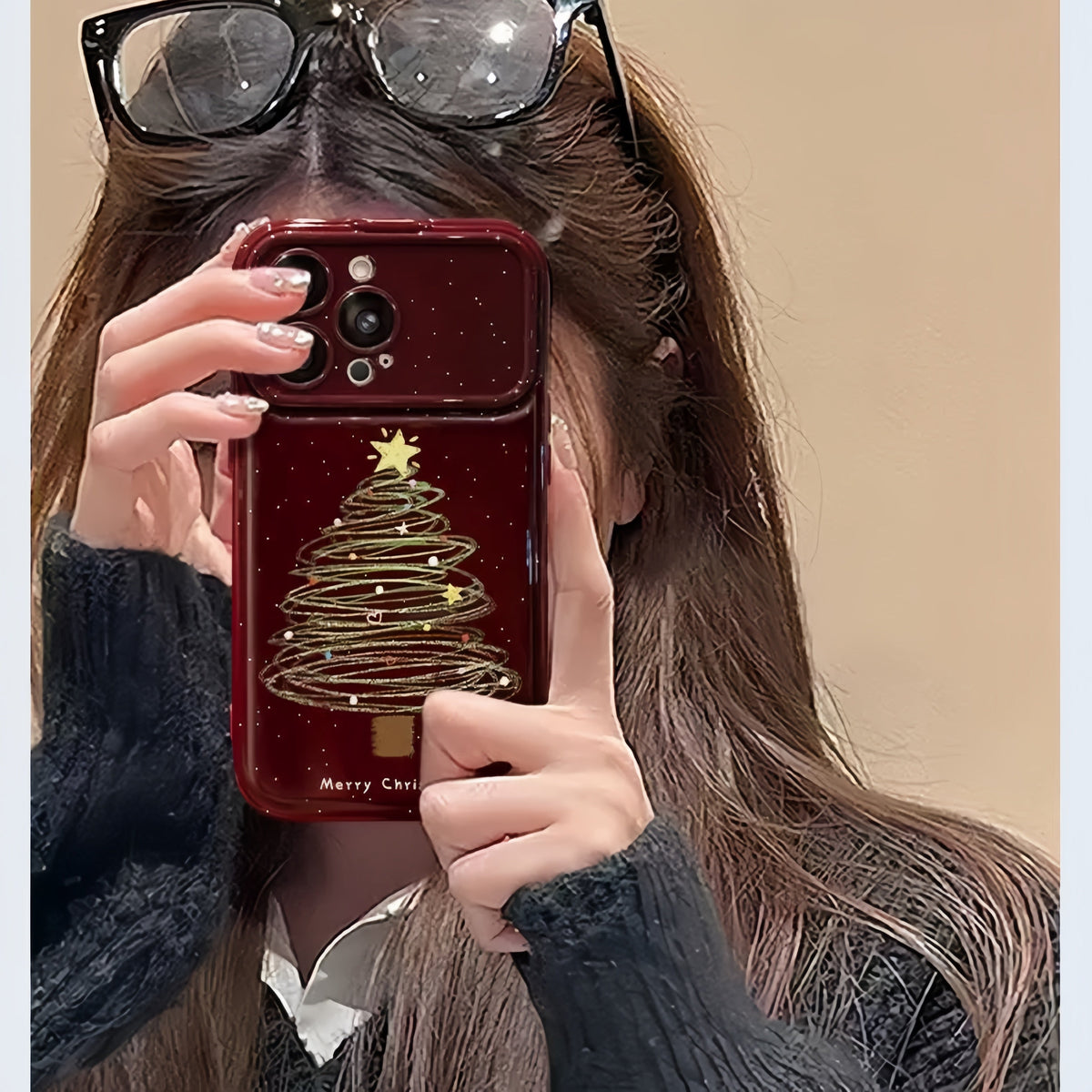 Christmas Tree Flip Phone Case with Mirror and Stand