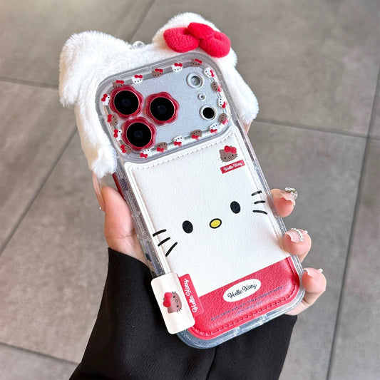 3D Plush Bowknot Hello Kitty Full Coverage Phone Case