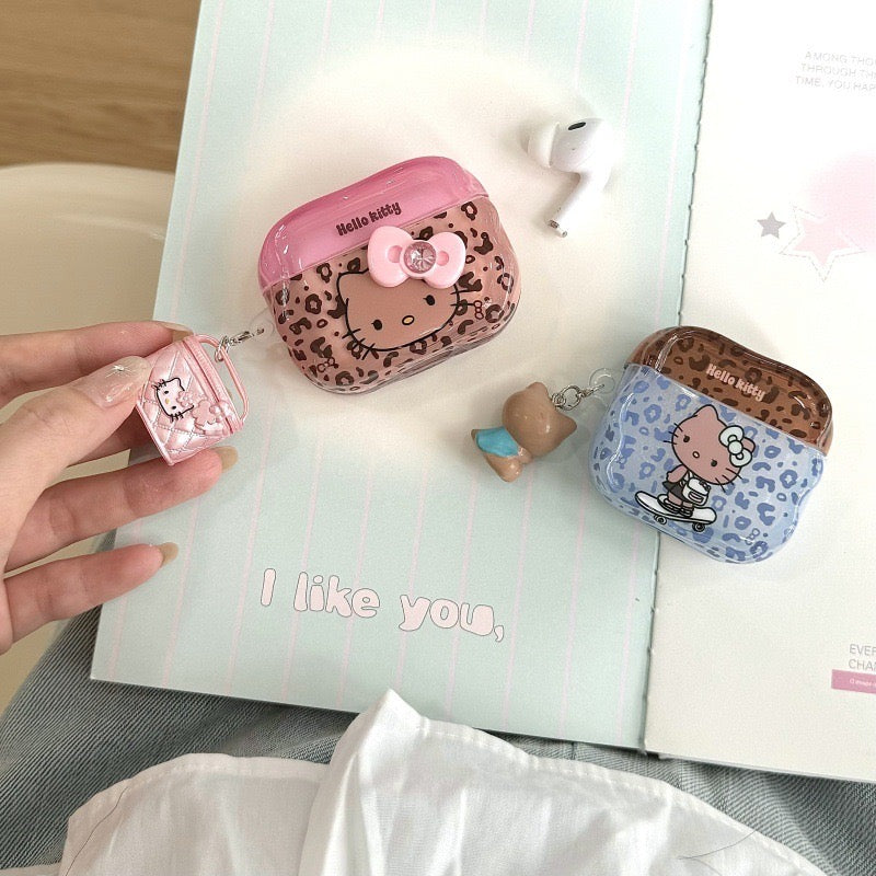 Leopard print bow Kitty earphone case