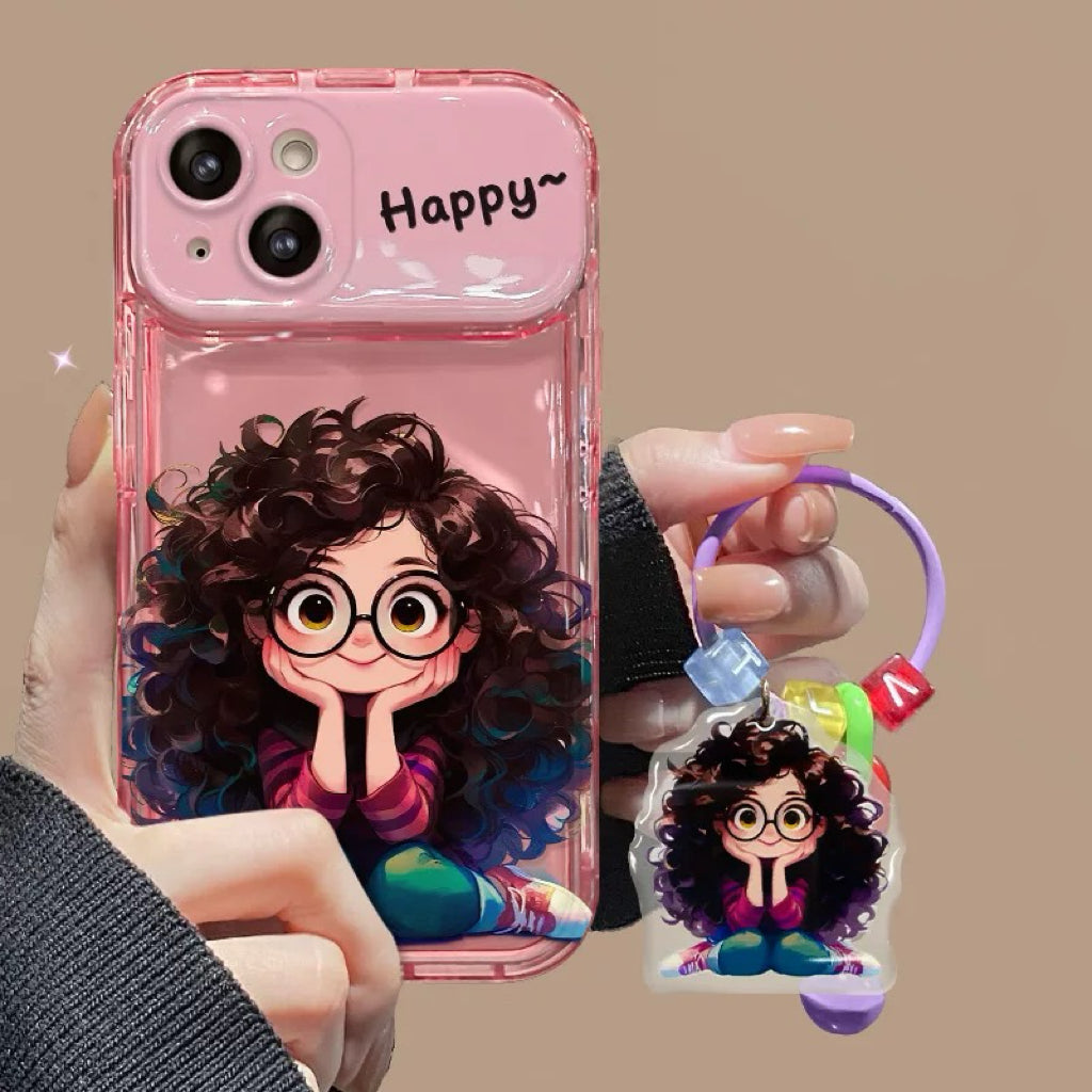 Android compatible  Curly Girl Flip Phone Case with Mirror and Stand