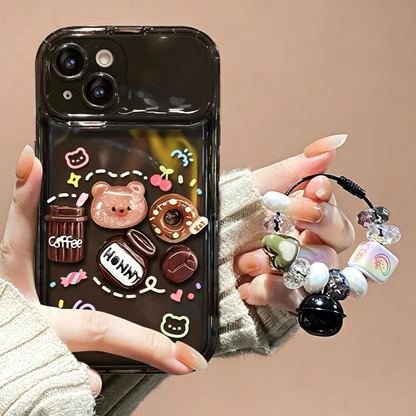 3D bear and Coffee Portable Mirror Phone Case