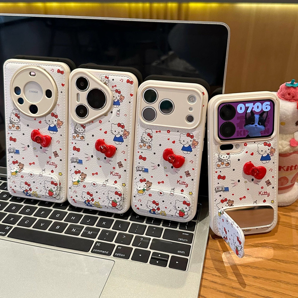 3D bow Kitty portable mirror phone case