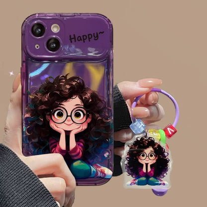 Android compatible  Curly Girl Flip Phone Case with Mirror and Stand