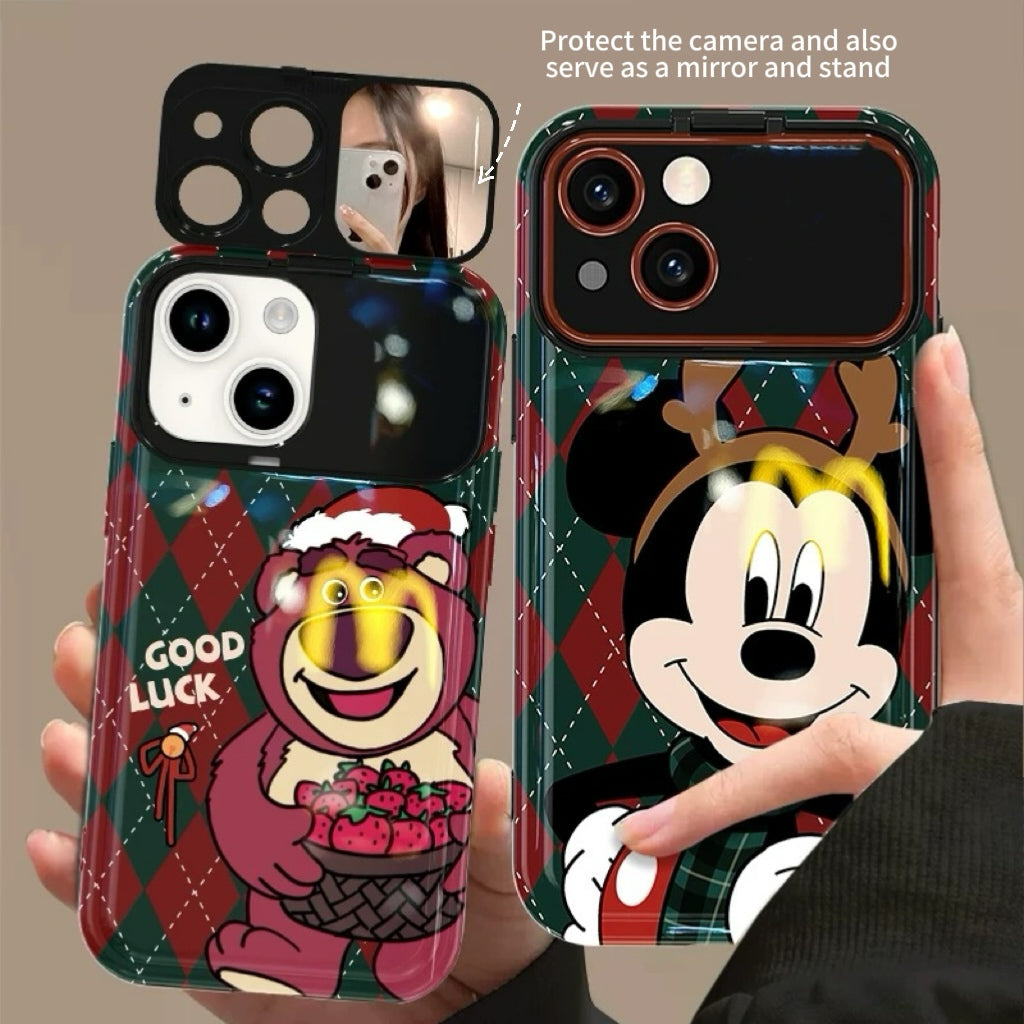 Strawberry Bear Antler Mickey Flip Mirror Phone Case