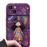 Colorful curly-haired girl portable mirror phone case