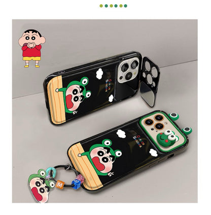 Frog Shin-chan flip phone case with mirror and stand