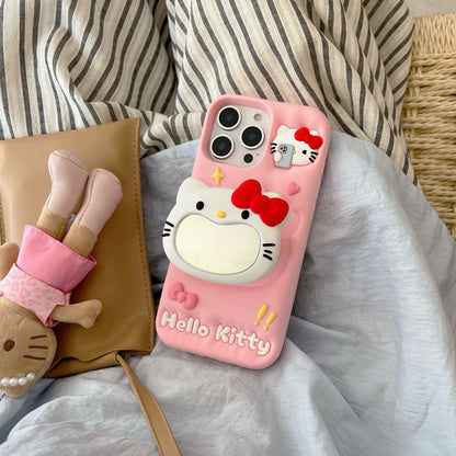 Cartoon Mirror Kityy Cat Telescopic Stand Phone Case