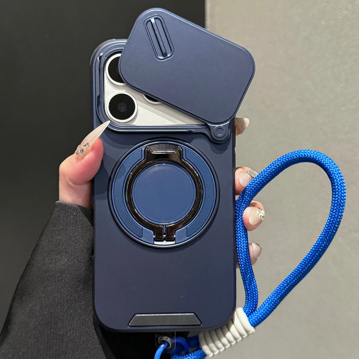 Slide-Cover, Rotating Magnetic Stand, and Lanyard Phone Case
