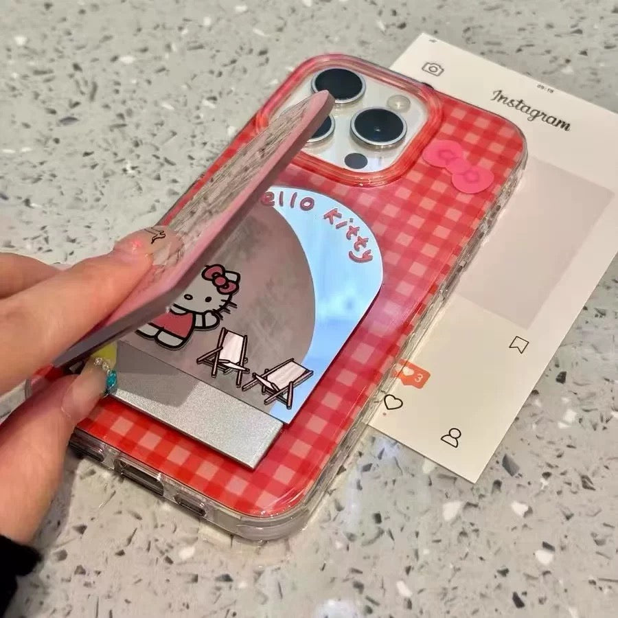 Android compatible Flip Cover Kitty Cat Mirror Stand Phone Case