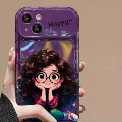 Android compatible  Curly Girl Flip Phone Case with Mirror and Stand