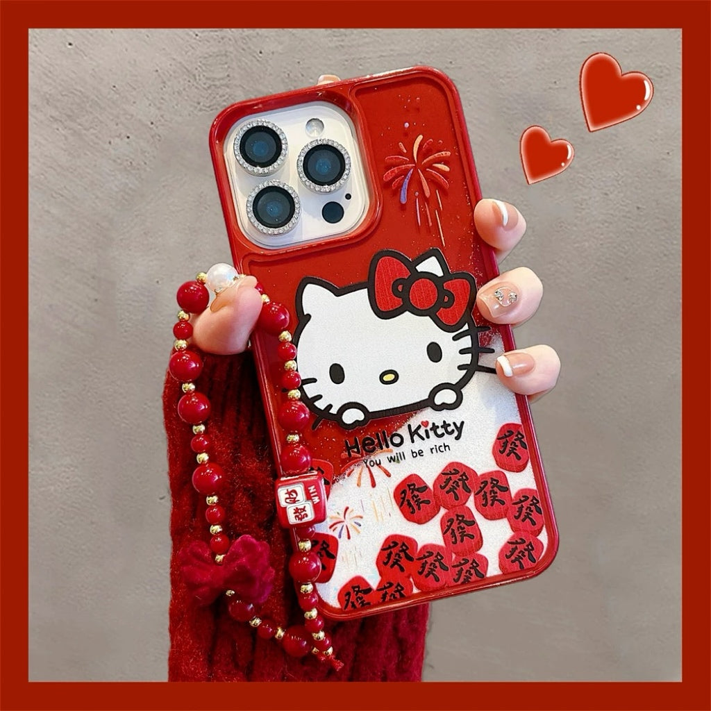 Snowflake Quicksand Kitty Cat Bracelet Phone Case