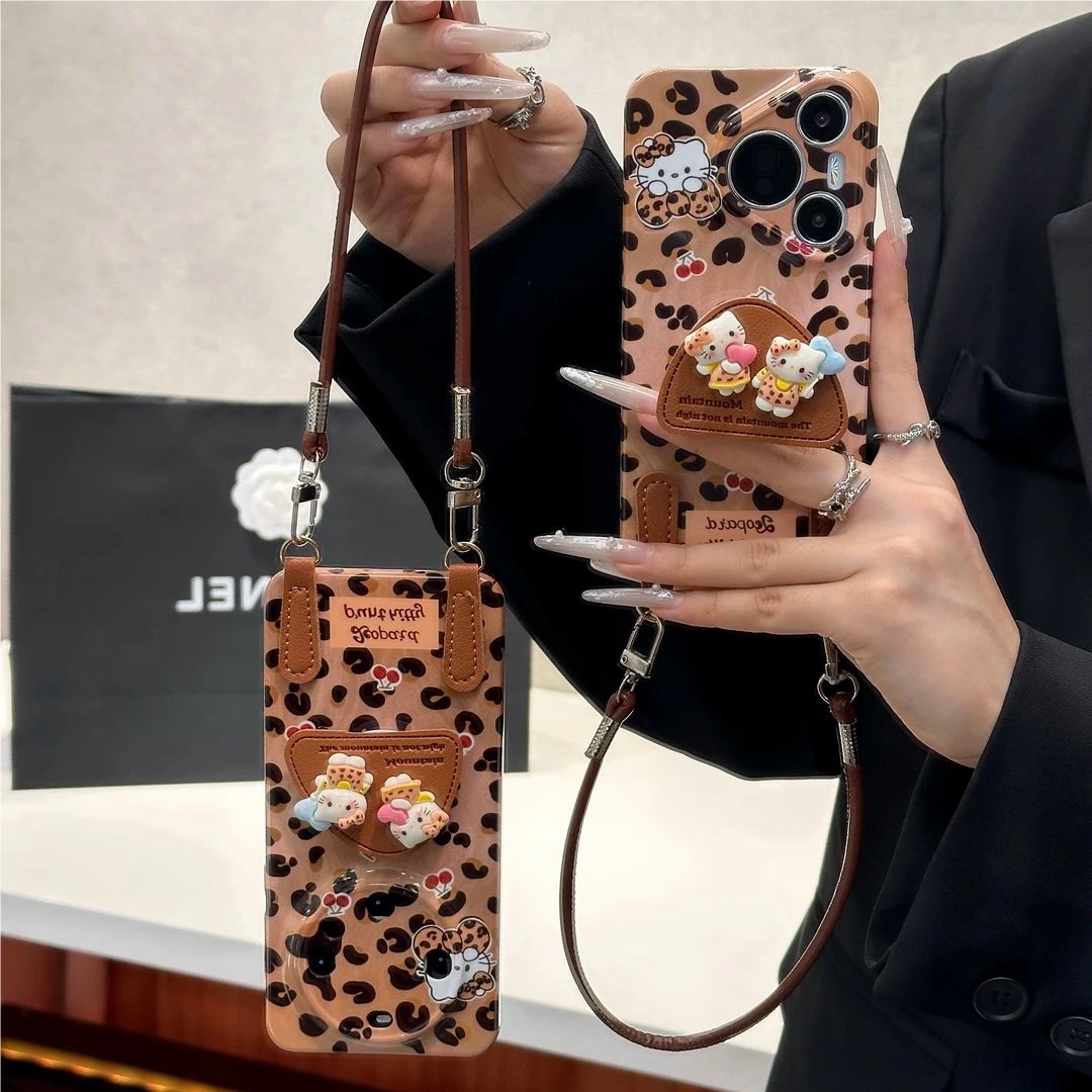 Leopard print Kitty phone stand case
