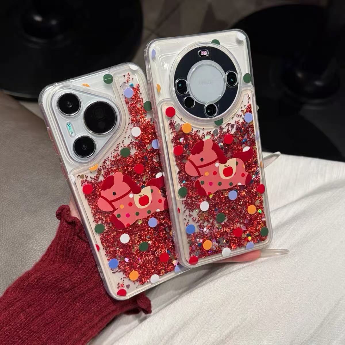 Colorful polka dot quicksand pony phone case