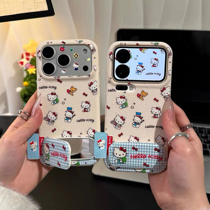 Blue and white checkered HT cat mirror stand phone case