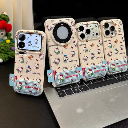 Blue and white checkered HT cat mirror stand phone case