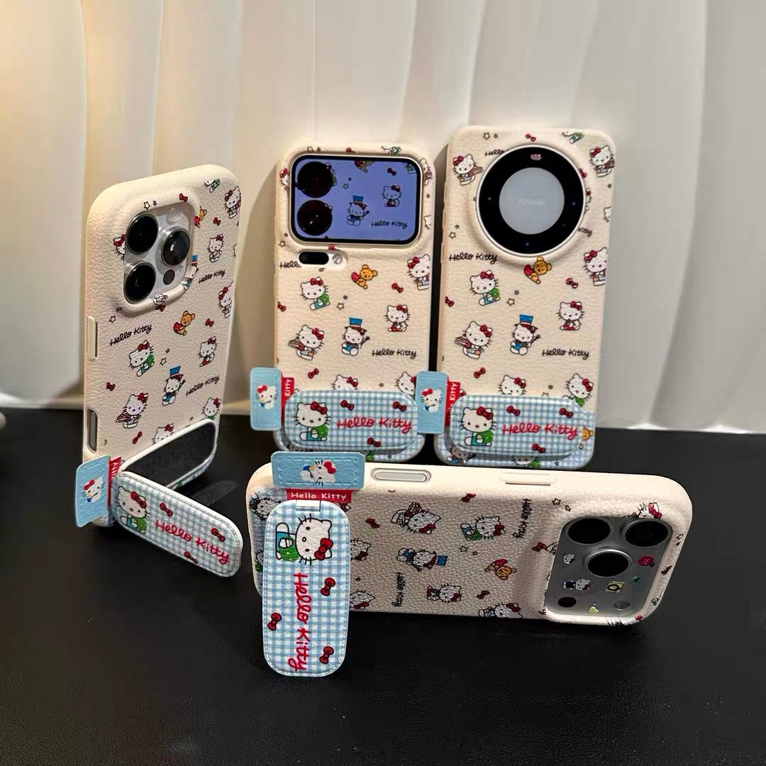 Blue and white checkered HT cat mirror stand phone case