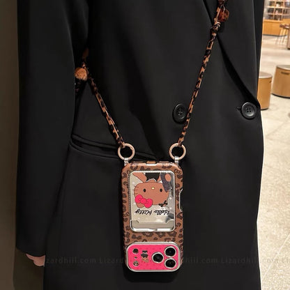 Leopard print mirrored Hello Kitty crossbody phone case