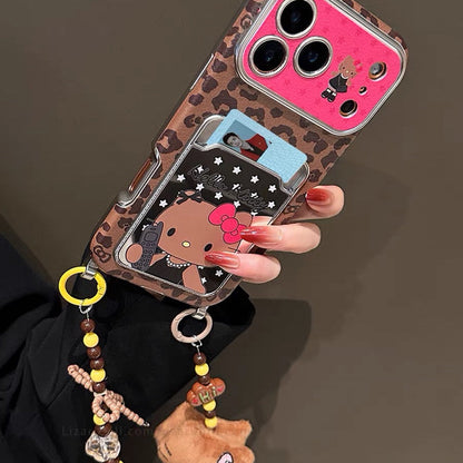 Leopard print mirrored Hello Kitty crossbody phone case
