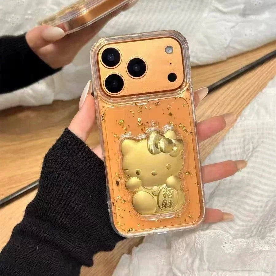 Transparent gold foil lucky HT cat phone case